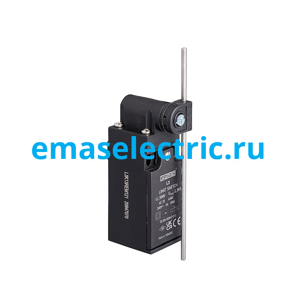 L3K13REM121 Концевой выключатель, привод металлический стержень (1НЗ+1НО, мгновенное сраб.), серия L3, пластиковый корпус (240В AC, 3А), IP65