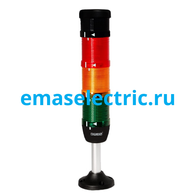 IK53L024ZM03 Сигнальная колонна 50мм, 3 цвета (красный, зелёный, жёлтый), с зуммером, светодиод LED, алюм. патрубок 100мм с основанием, 24В AC/DC, IP40