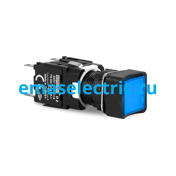 D101KDM Кнопка квадратная (1НО+1НО), синий цвет, серия D (250В AC, 1,5А), IP50