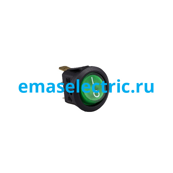 A71B1Y11 Выключатель клавишный Ø22мм с подсветкой (1НО), чёрный корпус, зеленый цвет клавиши, маркировка 0-1, подкл. клемма (250В AC, 16А), IP65