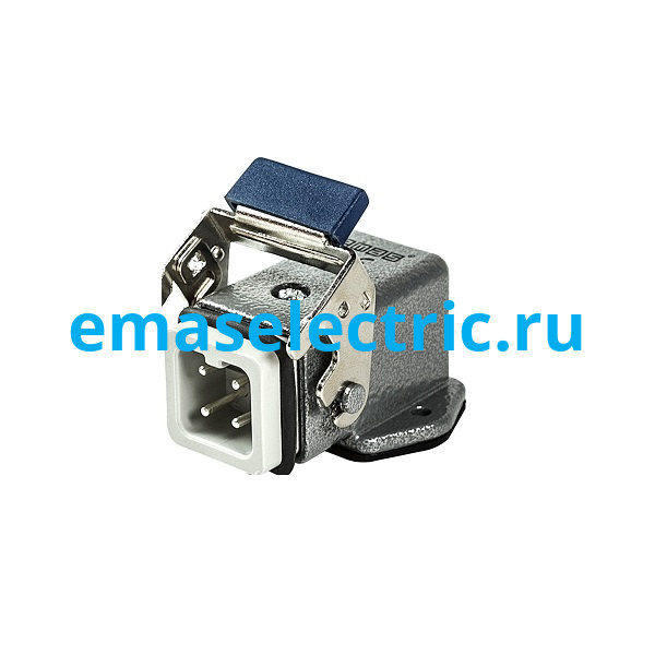 EBM04FE46 Угловой кожух со штепселем металлический, 4 полюса, 10A, нижний ввод (PG 11), фиксаторы металл, IP65