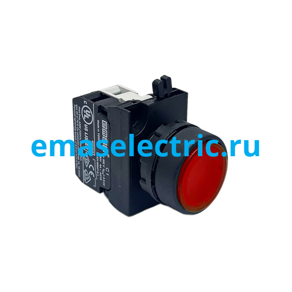 CP160DK Кнопка (1НО), красный цвет, с блоком подсветки CB6 (красный светодиод, 12-30В AC/DC), серия CP (250В AC, 4А), IP65