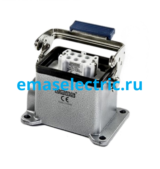 EBM06PD16 Кожух с гнездом металлический, 6 полюсов, 16A, боковой ввод (PG 16), фиксаторы металл, IP65