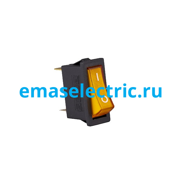 A21B1S11 Выключатель клавишный 30*11мм с подсветкой (1НО), чёрный корпус, желтый цвет клавиши, маркировка 0-1, подкл. клемма (250В AC, 16А), IP50
