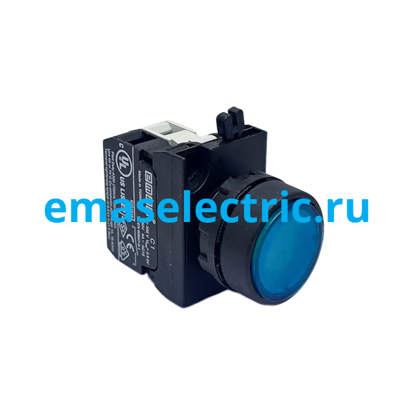 CP170DM Кнопка (1НО), синий цвет, с блоком подсветки CB7 (синий светодиод, 12-30В AC/DC), серия CP (250В AC, 4А), IP65