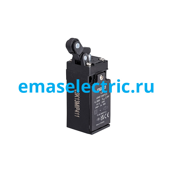 L3K13MIP411 Концевой выключатель, привод однонаправленный пластиковый ролик 14мм с угловым действием (1НЗ+1НО, мгновенное сраб.), серия L3, пластиковый корпус (240В AC, 3А), IP65
