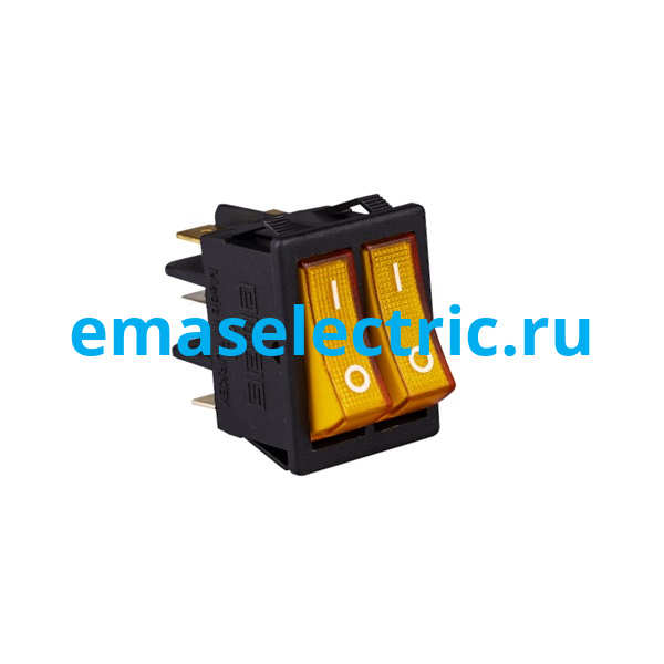 A12B1S11 Выключатель 30*22 мм. с двумя клавишами (0-1) желтый с подсветкой (1НО+1НО)
