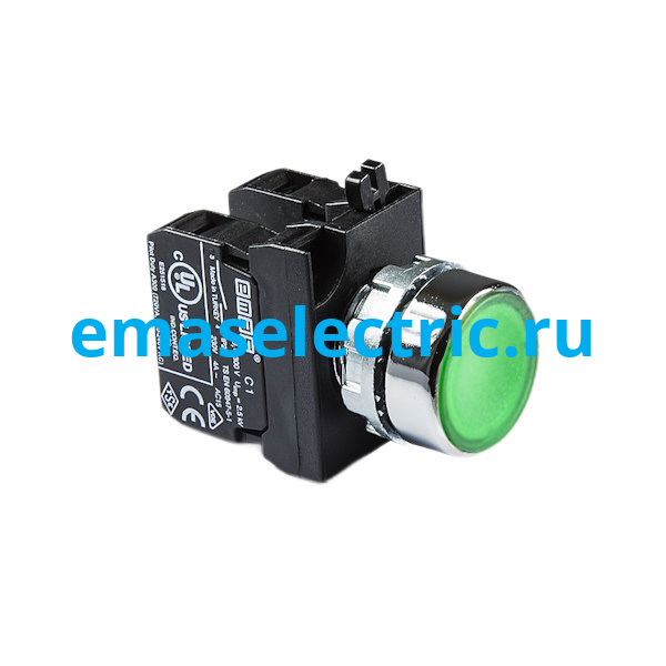 CM102DY Кнопка нажимная Ø22мм. круглая, без фиксации, зеленая (1НО+1НЗ) в металл. корпусе CM102DY Кнопка нажимная Ø22мм. круглая, без фиксации, зеленая (1НО+1НЗ) в металл. корпусе