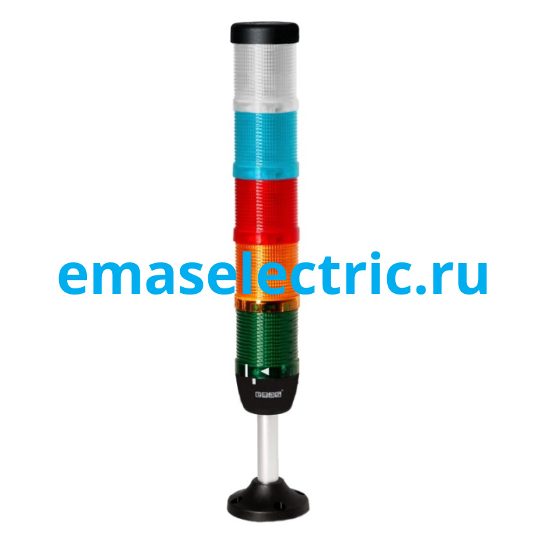 IK55L220XM03 Сигнальная колонна 50мм, 5 цветов (красный, зелёный, жёлтый, синий, белый), светодиод LED, алюм. патрубок 100мм с основанием, 220В AC, IP40