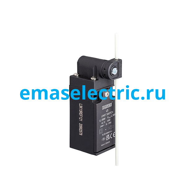 L3K13REF121 Концевой выключатель, привод жёсткий стержень из волокна (1НЗ+1НО, мгновенное сраб.), серия L3, пластиковый корпус (240В AC, 3А), IP65