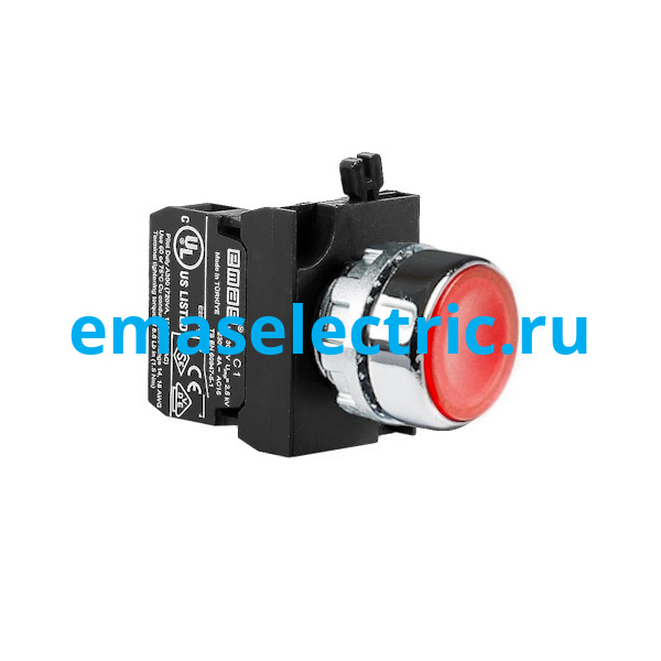 CM200DK Кнопка нажимная Ø22мм. круглая, без фиксации, красная (1НЗ) в металл. корпусе