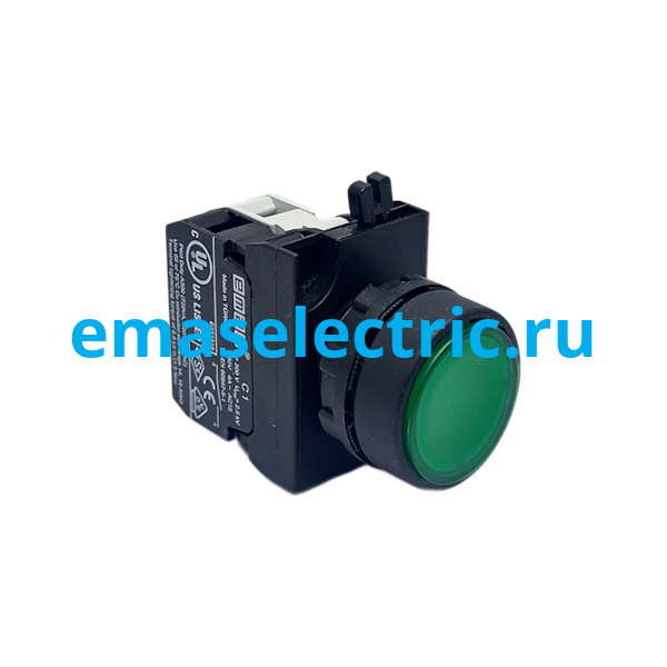 CP190DY Кнопка (1НО), зелёный цвет, с блоком подсветки CB9 (зелёный светодиод, 12-30В AC/DC), серия CP (250В AC, 4А), IP65