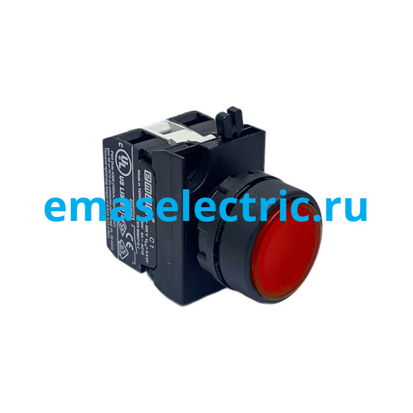CP162DK  Кнопка (1НО+1НЗ), красный цвет, с блоком подсветки CB6 (красный светодиод, 12-30В AC/DC), серия CP (250В AC, 4А), IP65